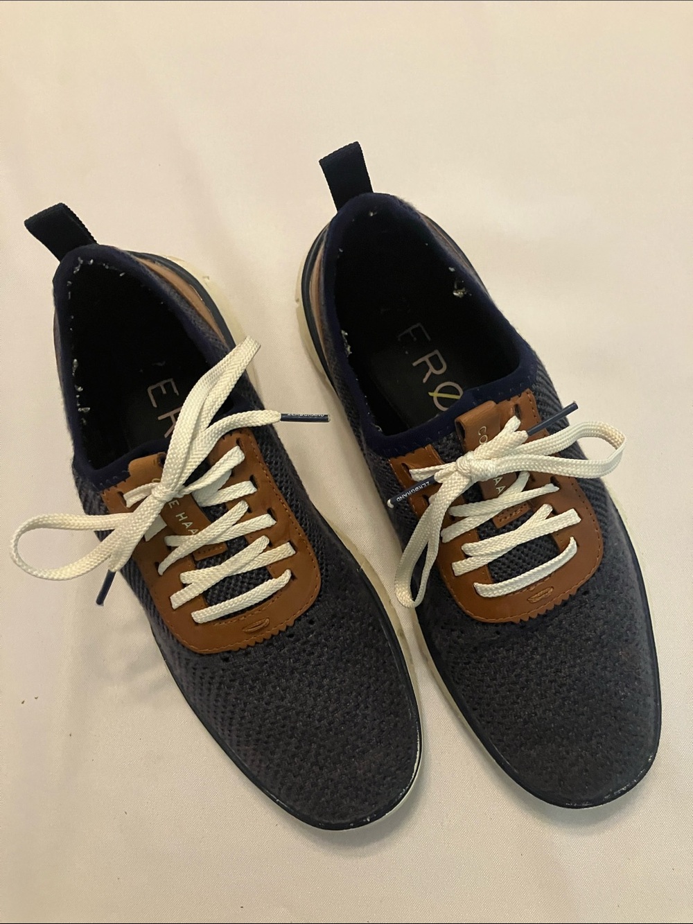 Cole Haan Navy Knit Sneakers with Brown Accents